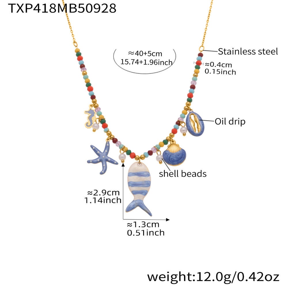 Ensembles De Colliers Pour Femmes En Acier Inoxydable Doré, Émaillé, Motif Poisson, Style Vacances Océaniques