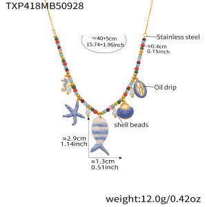 Ensembles De Colliers Pour Femmes En Acier Inoxydable Doré, Émaillé, Motif Poisson, Style Vacances Océaniques h5