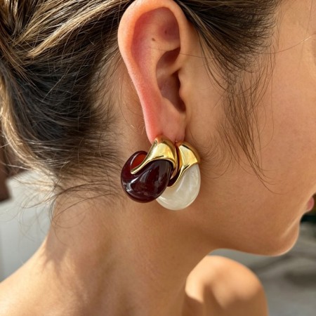 Boucles d'oreilles puces en résine pour femmes, collection rétro Classic Series Retro Droplet 2