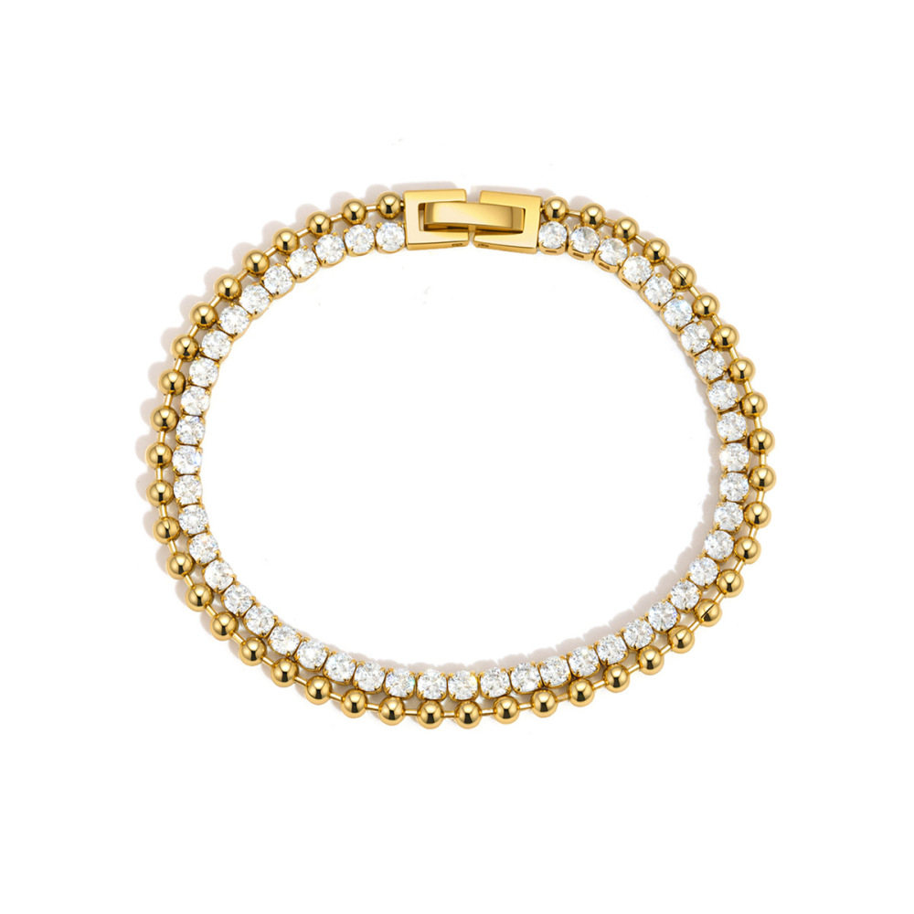 Bracelets À Perles Pour Femmes En Acier Inoxydable, Étanches, Couleur Or Et Zircon. Image6