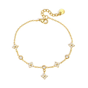 Chaîne De Main Élégante Pour Femme, En Acier Inoxydable, Étanche, Couleur Or, Ornée D'Un Trèfle Et De Zircon. h5 Image6