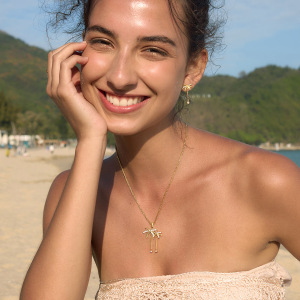 Ensembles De Colliers Pour Femmes En Acier Inoxydable Doré, En Forme De Cocotier, Style Océanique h5 Image4