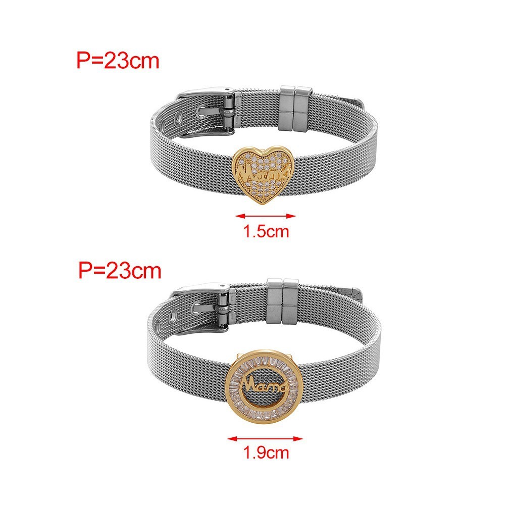 Bracelet Chaîne Femme Simple Series Retro Avec Lettre Cœur Et Cercle En Acier Titane Couleur Or Et Zircon Image4