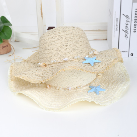 Chapeaux de paille pour femmes, collection romantique, style océanique, tissés en coquillage et étoiles de mer, en raphia 2