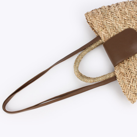 Sac trapèze femme en paille tressée patchwork unie style vacances 2