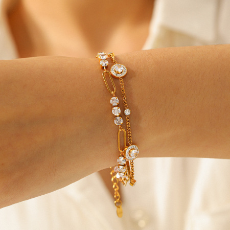 Bracelets à maillons pour femmes, en acier inoxydable, couleur or, étanches, avec zircon, lignes simples et luxueuses