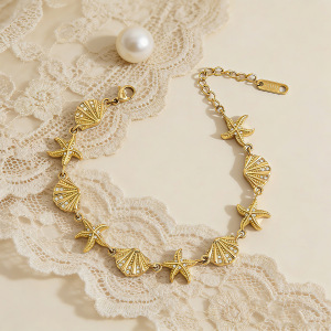 Bracelet À Maillons Pour Femme, Style Océanique, En Acier Inoxydable, Étanche, Couleur Or, Orné De Cristaux. h5 Image3