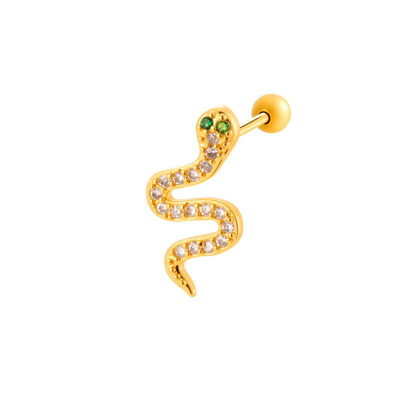 Boucles D'Oreilles Piercing Femme, Motif Serpent Simple, Couleur Cuivre Doré Et Zircon. h5Image6