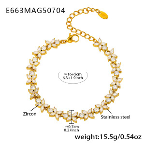 Bracelet Chaîne Femme Luxueux En Acier Inoxydable, Étanche, Couleur Or, Orné De Zircon Et D'Un Motif Floral Circulaire. h5 