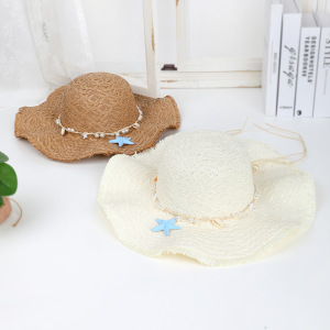Chapeaux De Paille Pour Femmes, Collection Romantique, Style Océanique, Tissés En Coquillage Et Étoiles De Mer, En Raphia h5 Image3
