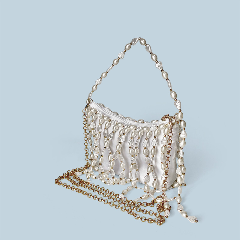Sac Carré Pour Femme En Acrylique Orné De Perles Et D'Une Chaînette, Style Soirée Image3