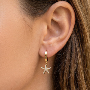 Boucles D'Oreilles Pendantes Pour Femme En Acier Inoxydable, Imperméables, Couleur Or, Avec Zircon Et Motif Étoile De Mer h5 Image2