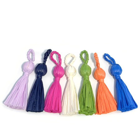 Breloques de sac en raphia tissé à pompons, couleur unie, de la série ethnique 2