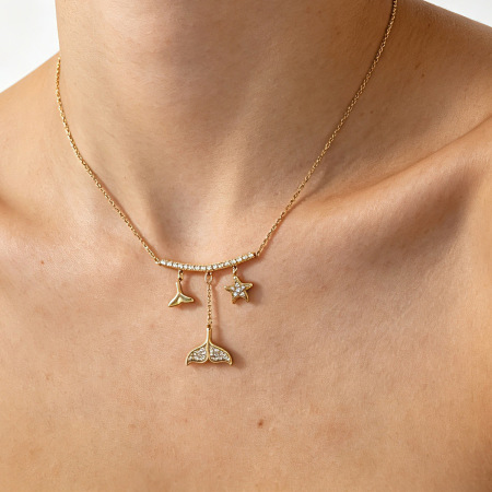 Colliers pendentifs pour femmes en acier inoxydable étanche couleur or avec strass, style océanique