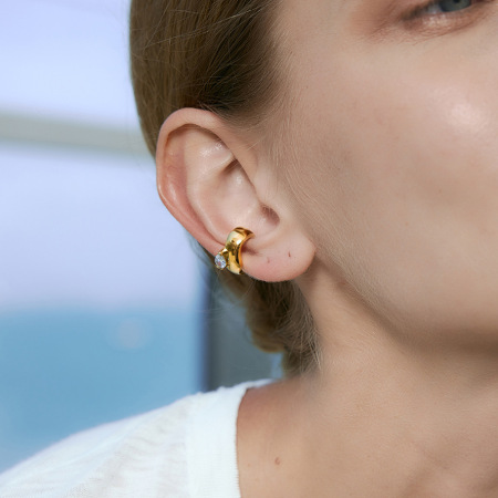 Boucles d'oreilles créoles pour femmes, en acier inoxydable, étanches, couleur or, avec zircon et motif goutte simple. 2
