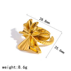 Bague Élégante En Acier Inoxydable, Imperméable, Couleur Or, Avec Perle Artificielle Et Motif Floral. h5 