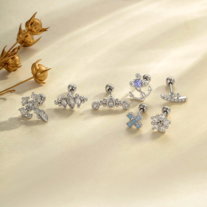 Boucles D'Oreilles Piercing Pour Femme, Série Simple, En Forme De Croix, Couleur Cuivre Doré, Avec Pierres Artificielles En Zircon. h5 Image5