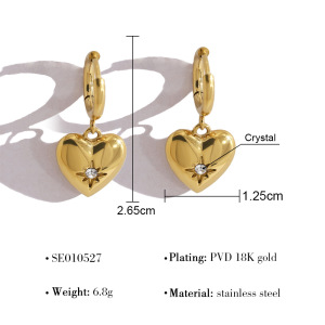 Boucles D'Oreilles Pendantes Pour Femme, En Acier Inoxydable, Couleur Or, Avec Zircon Et Motif Floral En Forme De Cœur h5