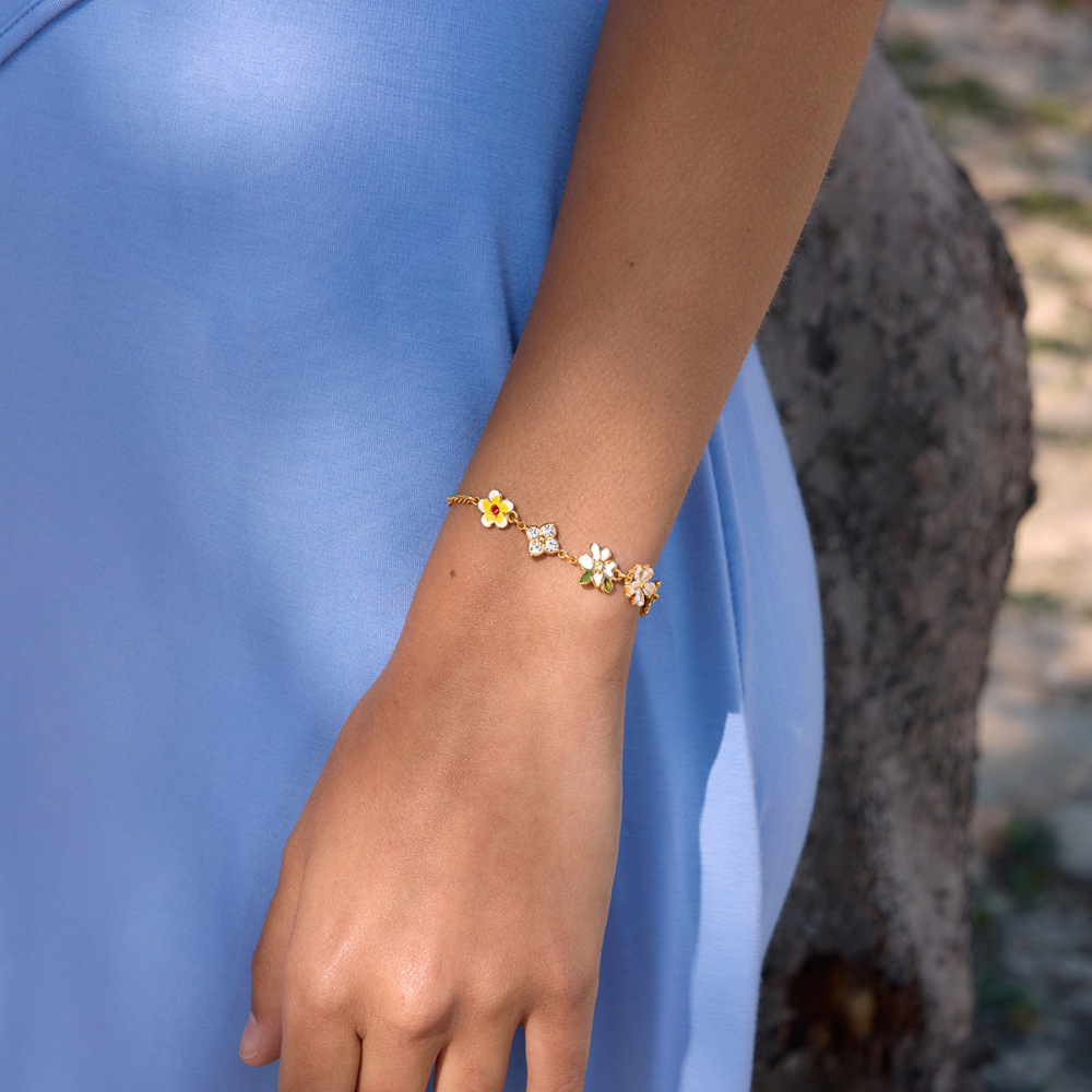 Bracelet À Breloques Pour Femme, Collection Romantique Sweet Flower, En Acier Inoxydable Étanche, Couleur Or Image2