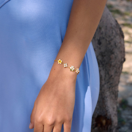 Bracelet à breloques pour femme, collection romantique Sweet Flower, en acier inoxydable étanche, couleur or 2
