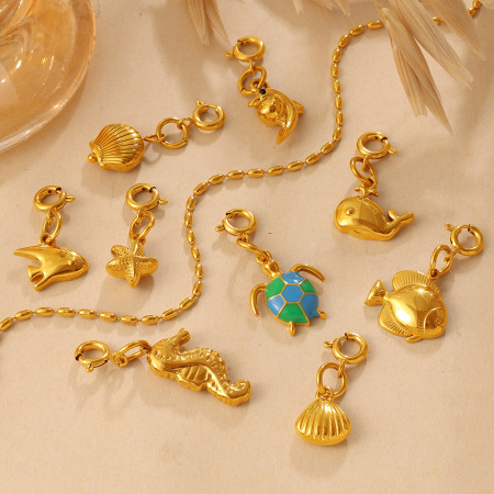 Pendentifs pour femmes, style océanique simple et quotidien, en acier inoxydable étanche couleur or