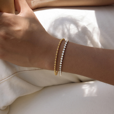 Bracelets à perles pour femmes en acier inoxydable, étanches, couleur or et zircon. 2