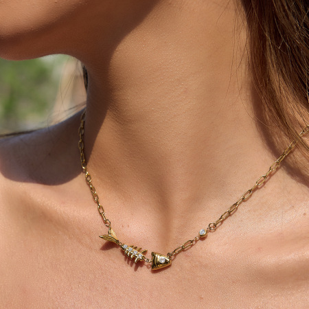 Ensembles de bijoux pour femmes en acier inoxydable, couleur or, motif patchwork mignon et poisson, collection romantique