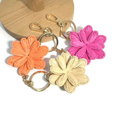 Porte-clés/breloques de sac pour femme en raphia tissé uni, motif floral quotidien, de la série Simple.