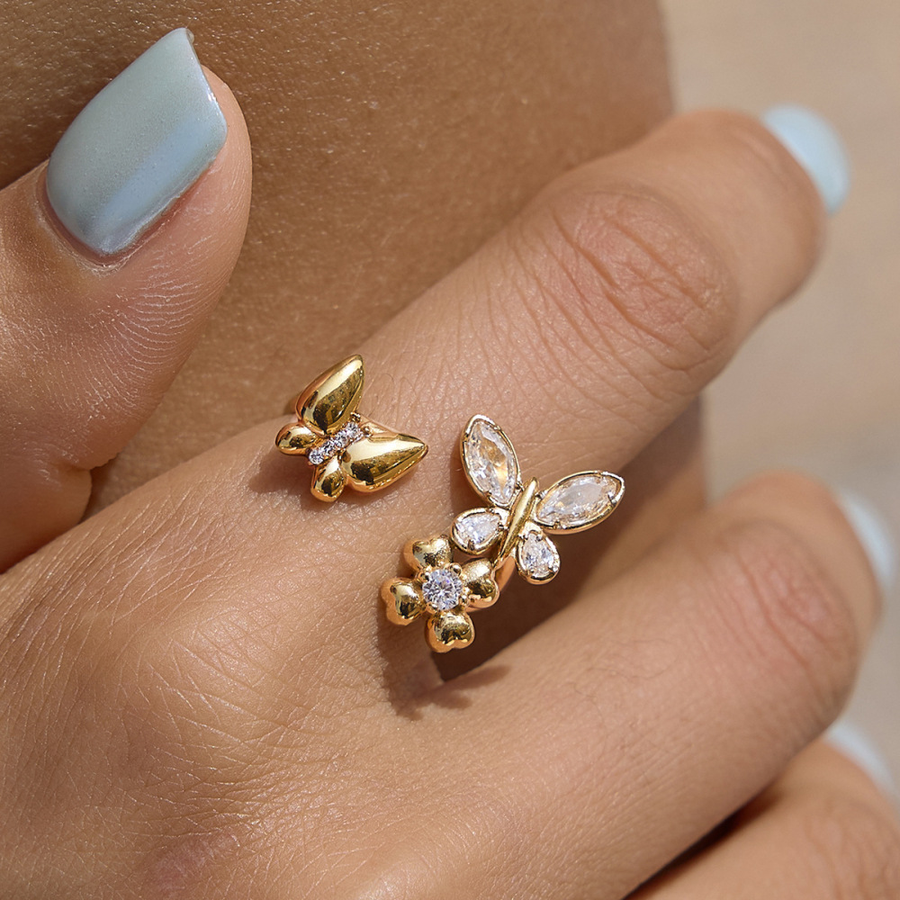 Bagues Romantiques En Acier Inoxydable Doré Avec Zircon, Collection Sweet Butterfly. Image2