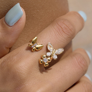 Bagues Romantiques En Acier Inoxydable Doré Avec Zircon, Collection Sweet Butterfly. h5 Image2