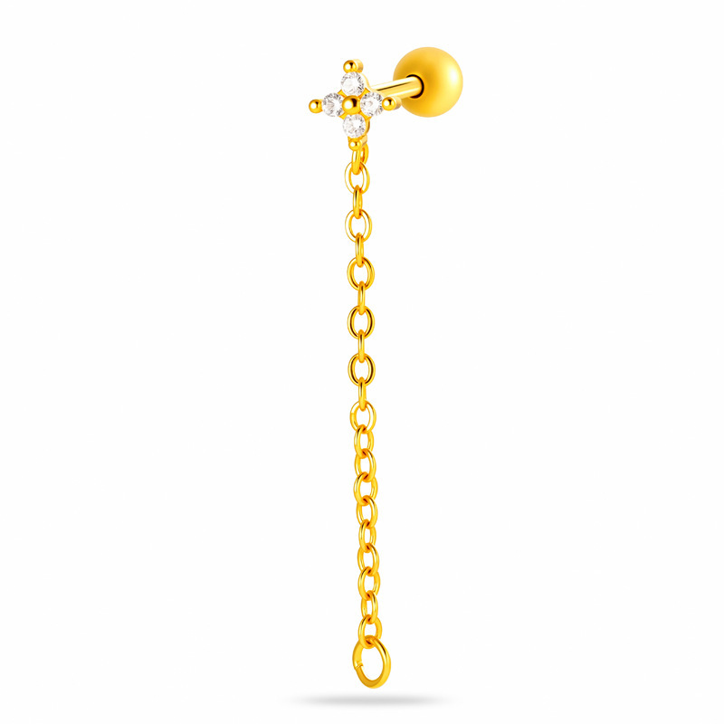 Boucles D'Oreilles Piercing Pour Femme, Motif Floral Simple, Couleur Cuivre Doré Et Zircon. Image7