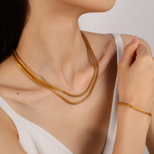 Ensembles De Bijoux Unisexes Daily Chain En Acier Inoxydable Étanche Couleur Or h5 Image4