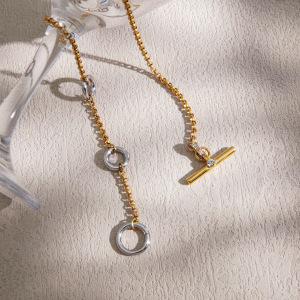 Colliers Pendentifs Pour Femmes, En Acier Inoxydable Étanche, Forme Géométrique, Couleurs Or Et Argent Mélangées. h5 Image3