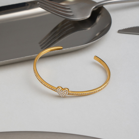 Bracelets manchettes pour femmes en acier inoxydable, étanches, couleur or, avec motif cœur 2