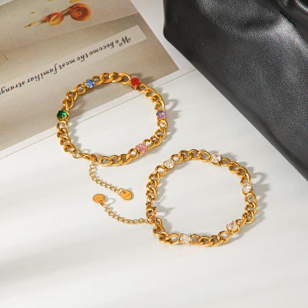 Bracelet Chaîne De Luxe Pour Femme En Acier Inoxydable, Étanche, Couleur Or Et Zircon. 2