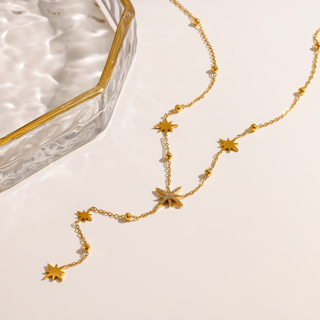 Colliers pendentifs pour femmes, luxueux et élégants, en acier inoxydable étanche, couleur or, motif étoile 2