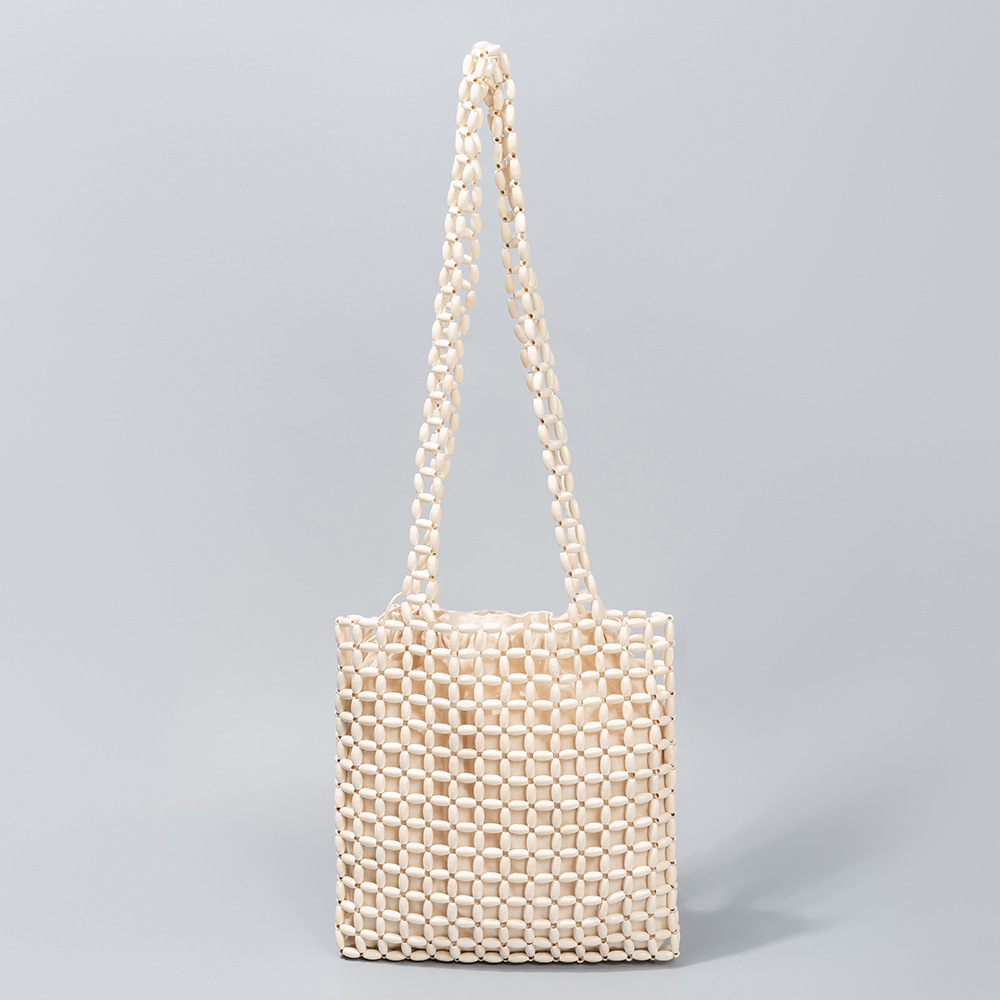 Sac Carré Pour Femme En Bois Ajouré Orné De Perles Tissées Style Vacances