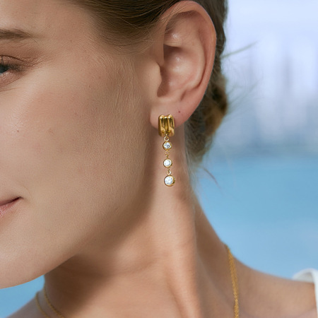 Boucles d'oreilles pendantes pour femme, en acier inoxydable imperméable, couleur or, avec pompon simple et zircon.