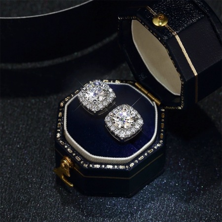 Boucles d'oreilles pour femmes en moissanite argentée S925, style rectangulaire classique de la série Luxueuse 2