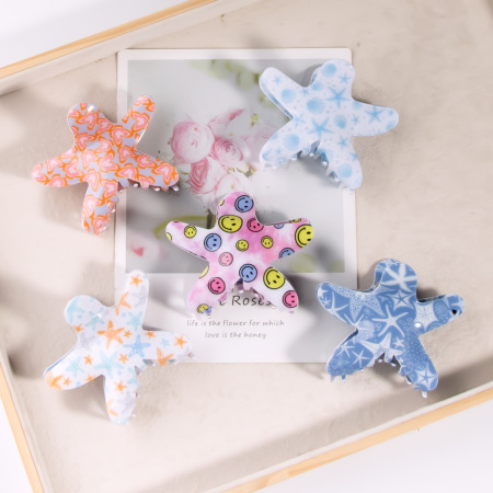 Pinces à cheveux en PVC, motif papillon et étoile de mer souriants, style océanique mignon et simple
