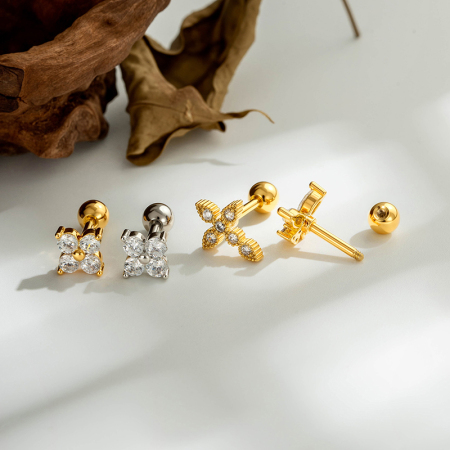Boucles d'oreilles piercing pour femmes, collection Simple, en forme de cœur, croix, triangle, serpent et papillon, couleur cuivre et or, avec zircon. 2