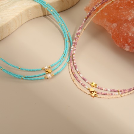 Colliers à perles pour femmes, collection Simple Series Daily Chain, en acier inoxydable, couleur or, étanches 2