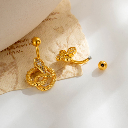 Piercings de nombril en zircon couleur cuivre et or, motif nœud papillon et cœur simple 2
