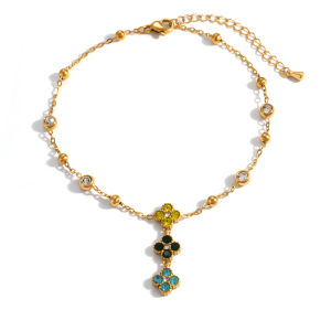 Bracelet De Cheville Élégant En Acier Inoxydable Imperméable Couleur Or Avec Motif Floral Et Zircon h5 Image4