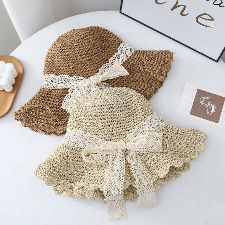 Chapeaux de paille pour femmes en raphia uni, ornés d'un nœud papillon, collection romantique 2