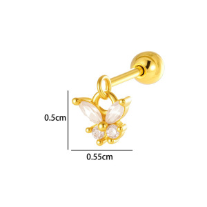 Boucles D'Oreilles Piercing Femme, Forme Simple Cœur, Croix, Étoile, Feuille, Papillon, Zircon Couleur Cuivre Doré h5 Image2