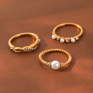 Bagues Pour Femmes Simple Series Daily Circle En Acier Inoxydable Étanche Couleur Or Avec Perle Et Pierre Précieuse h5 Image5