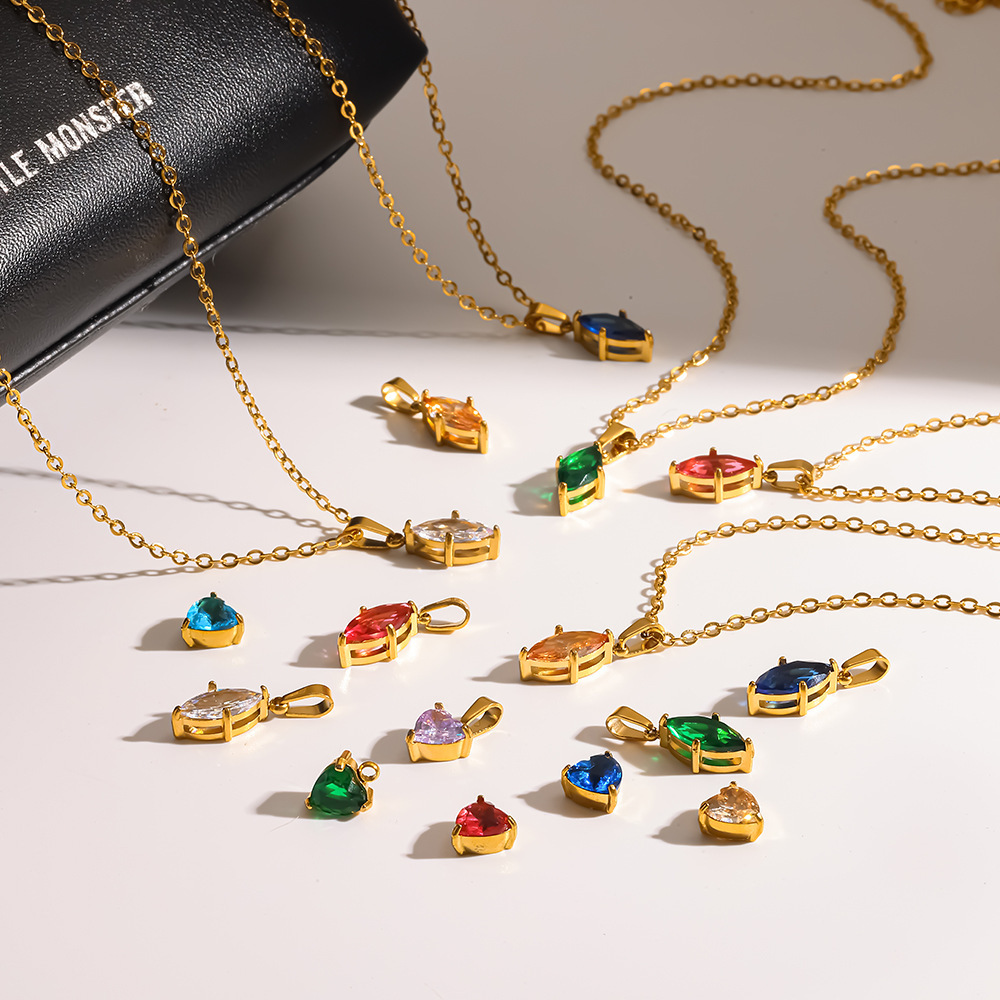Pendentif Femme Luxueux Et Élégant En Forme De Cœur Géométrique, En Acier Inoxydable Étanche, Couleur Or, Orné De Zircon. h5Image3
