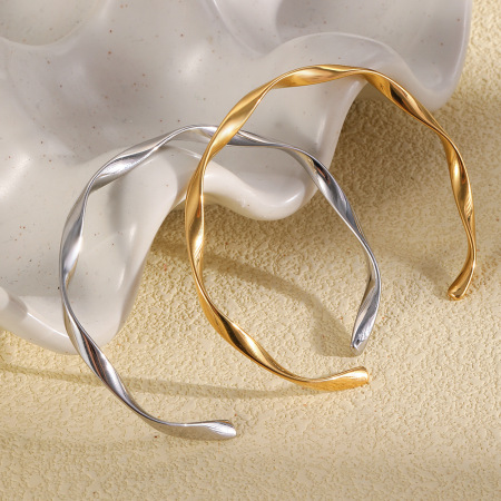 Bracelets manchettes simples en acier inoxydable uni, étanches, couleur or, pour femmes 2