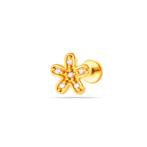 Boucles D'Oreilles Piercing Femme En Acier Inoxydable Étanche, Ornées D'Un Nœud Papillon Et De Zircon Doré, Avec Motif Floral Simple. h5